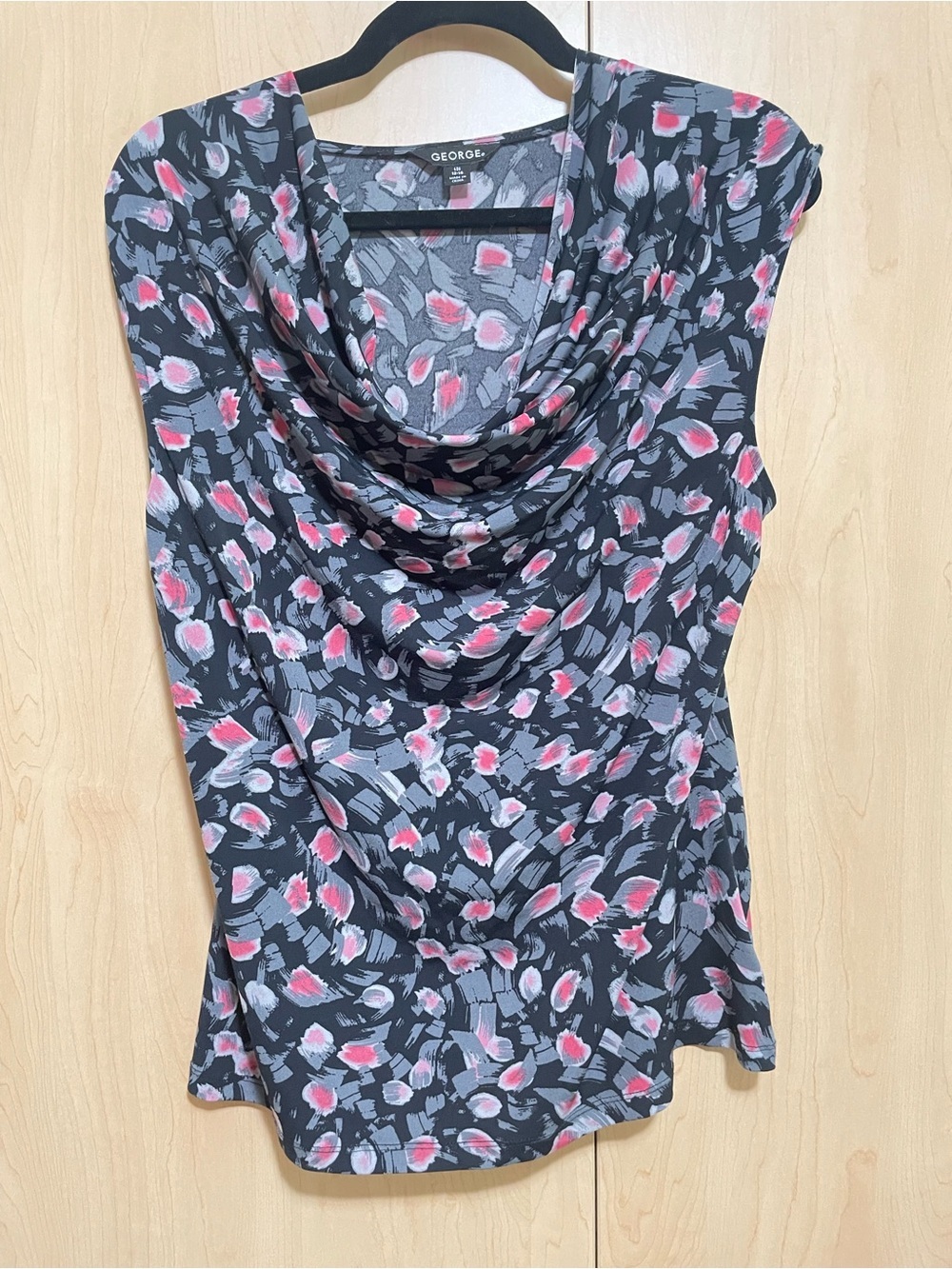 George Black Cowl Neck Camisole with Pink & Gray Floral Brushstrokes